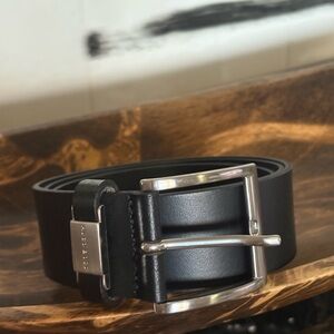 Authentic Hugo Boss Black Leather Belt with Silver Buckle